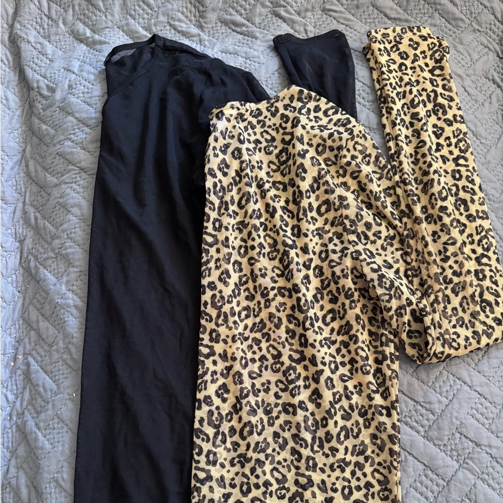Leopard and Black Long Sleeve Mesh tops